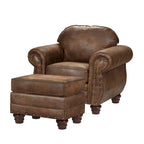 Fauteuil rembourré avec pouf assorti, style western rustique, ensemble d'appoint pour salon