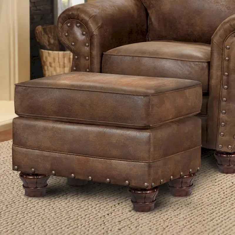 Fauteuil rembourré avec pouf assorti, style western rustique, ensemble d'appoint pour salon