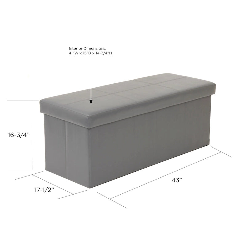 Banc de rangement pliant capitonné, gris anthracite, banc ottoman pour chambre/entrée