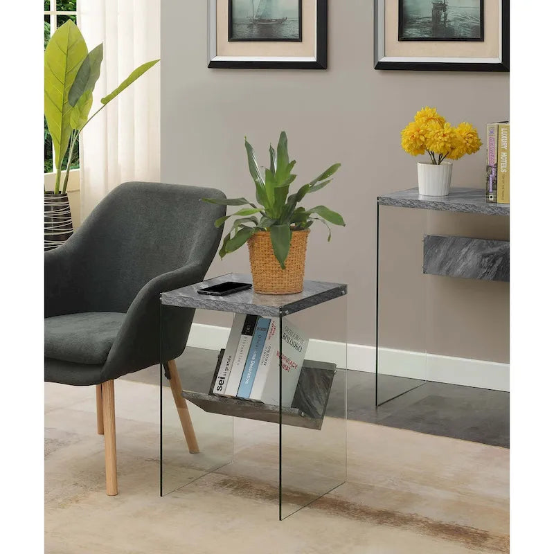 Table basse en verre avec étagère inférieure, style minimaliste moderne, table d'appoint de salon