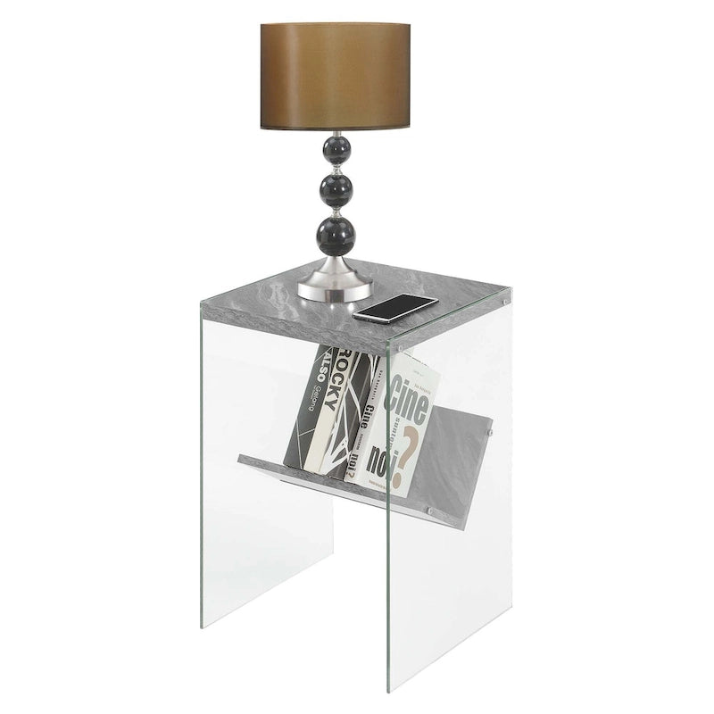 Table basse en verre avec étagère inférieure, style minimaliste moderne, table d'appoint de salon