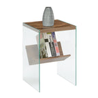 Table basse en verre avec étagère inférieure, style minimaliste moderne, table d'appoint de salon