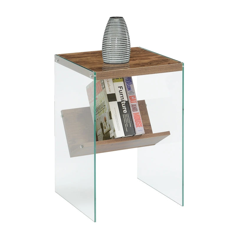 Table basse en verre avec étagère inférieure, style minimaliste moderne, table d'appoint de salon