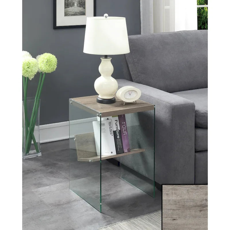 Table basse en verre avec étagère inférieure, style minimaliste moderne, table d'appoint de salon