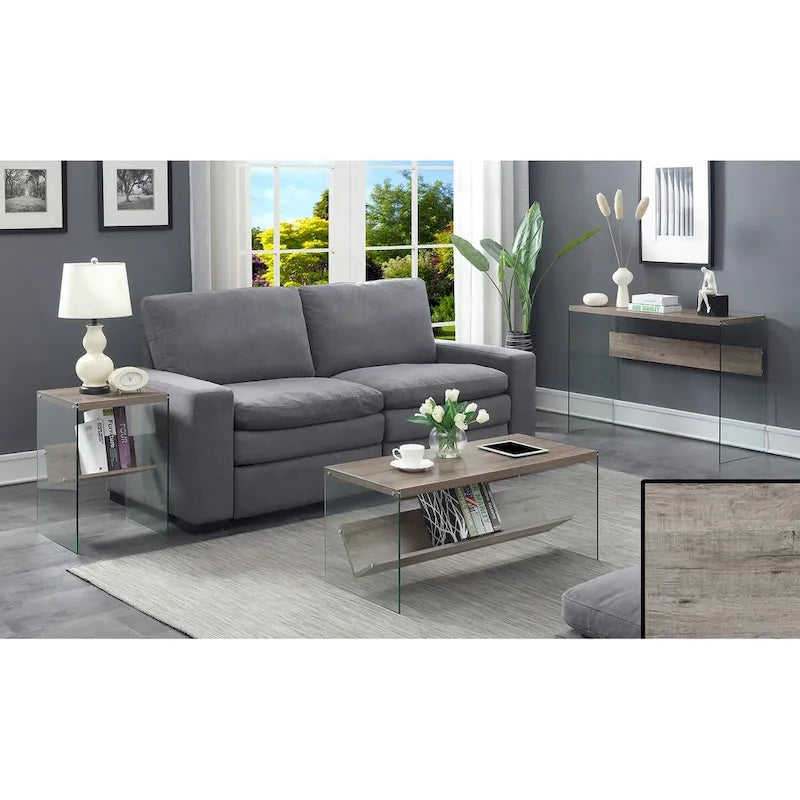 Table basse en verre avec étagère inférieure, style minimaliste moderne, table d'appoint de salon