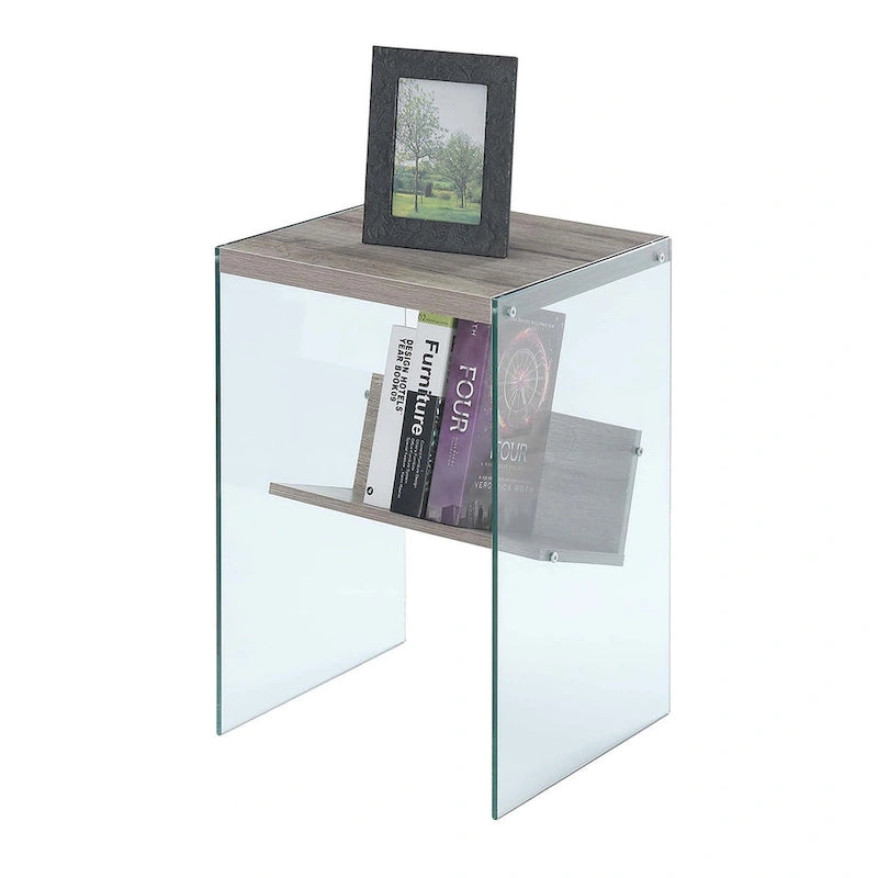 Table basse en verre avec étagère inférieure, style minimaliste moderne, table d'appoint de salon
