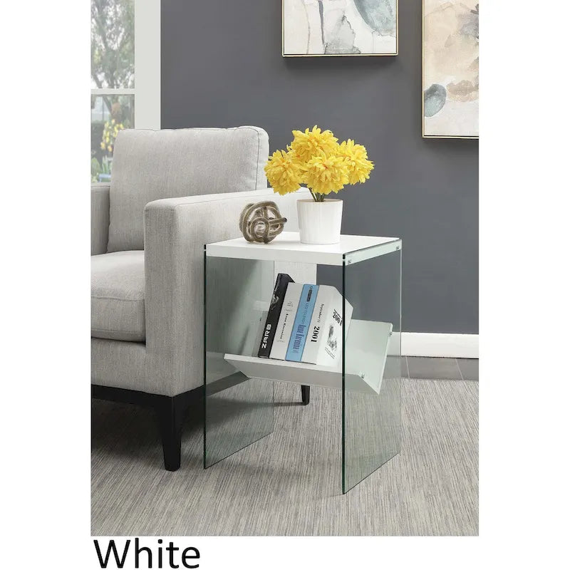 Table basse en verre avec étagère inférieure, style minimaliste moderne, table d'appoint de salon