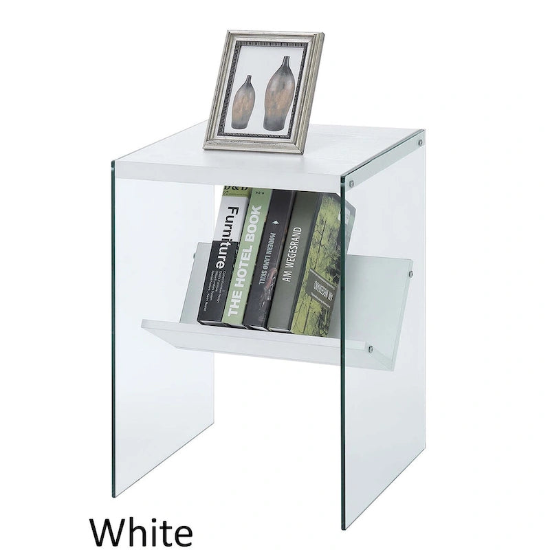 Table basse en verre avec étagère inférieure, style minimaliste moderne, table d'appoint de salon