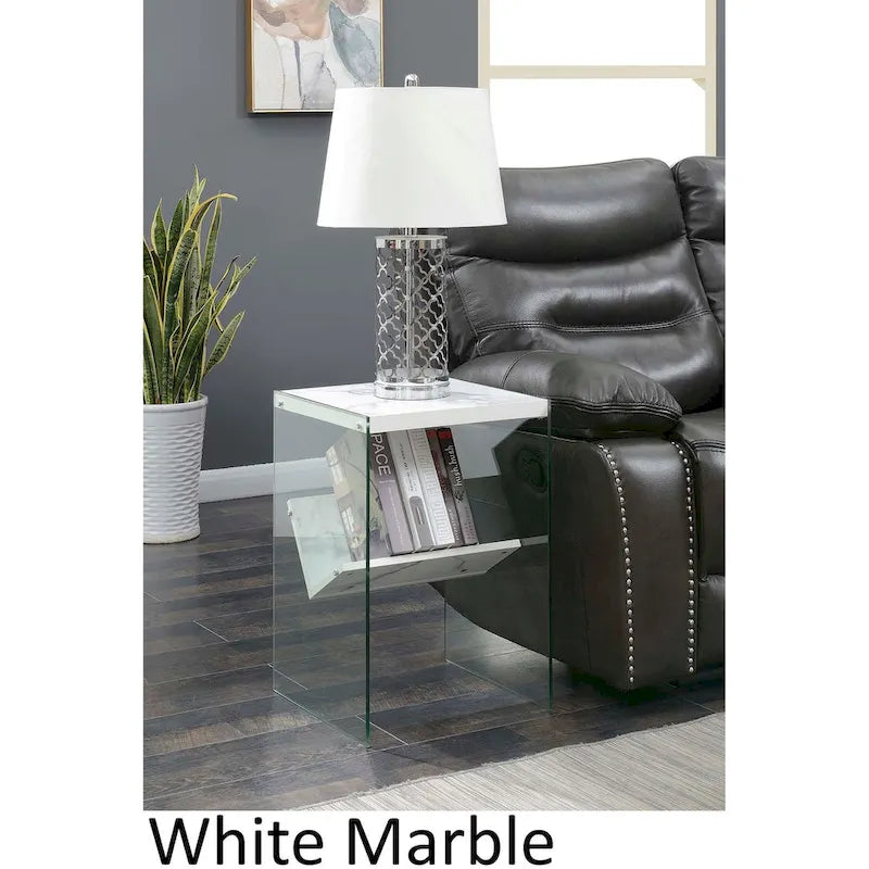 Table basse en verre avec étagère inférieure, style minimaliste moderne, table d'appoint de salon