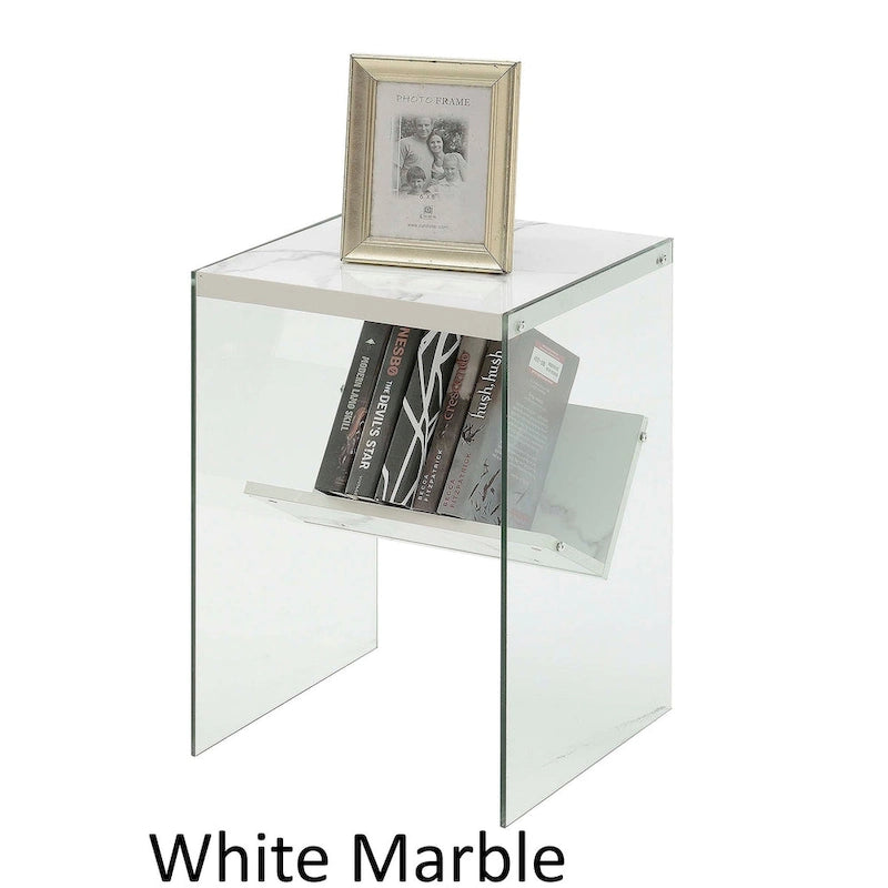Table basse en verre avec étagère inférieure, style minimaliste moderne, table d'appoint de salon