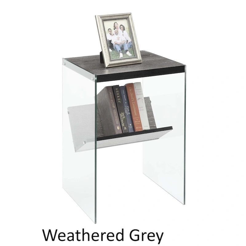 Table basse en verre avec étagère inférieure, style minimaliste moderne, table d'appoint de salon