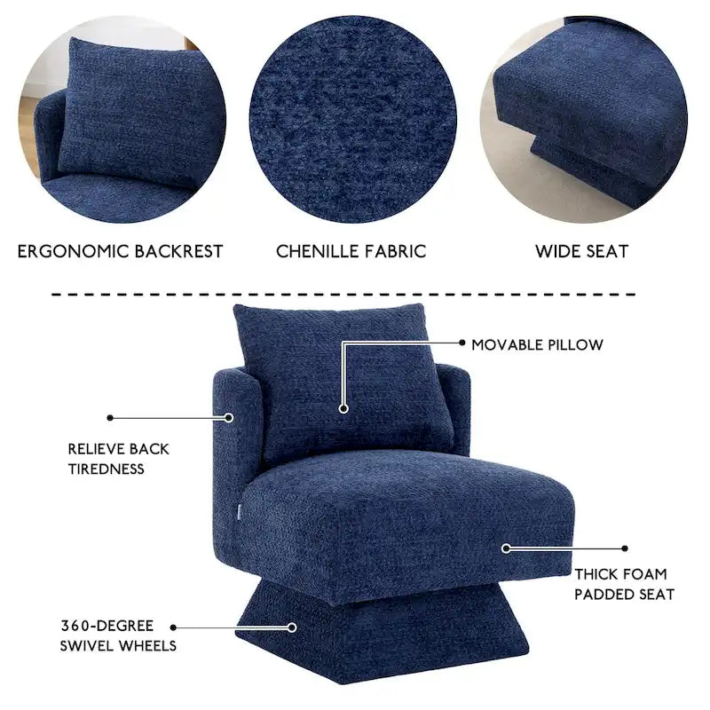 Fauteuils pivotants à 360 degrés en chenille pour salon et chambre à coucher