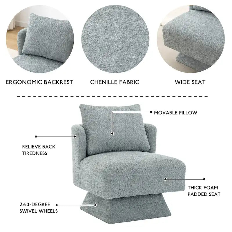 Fauteuils pivotants à 360 degrés en chenille pour salon et chambre à coucher