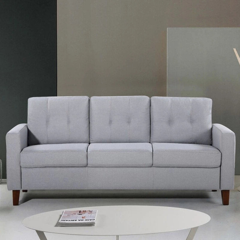 Canapé Rembourré Capitonnage Style Mid-Century, Dossier Capitonnage, Pieds en Bois Massif, Salon