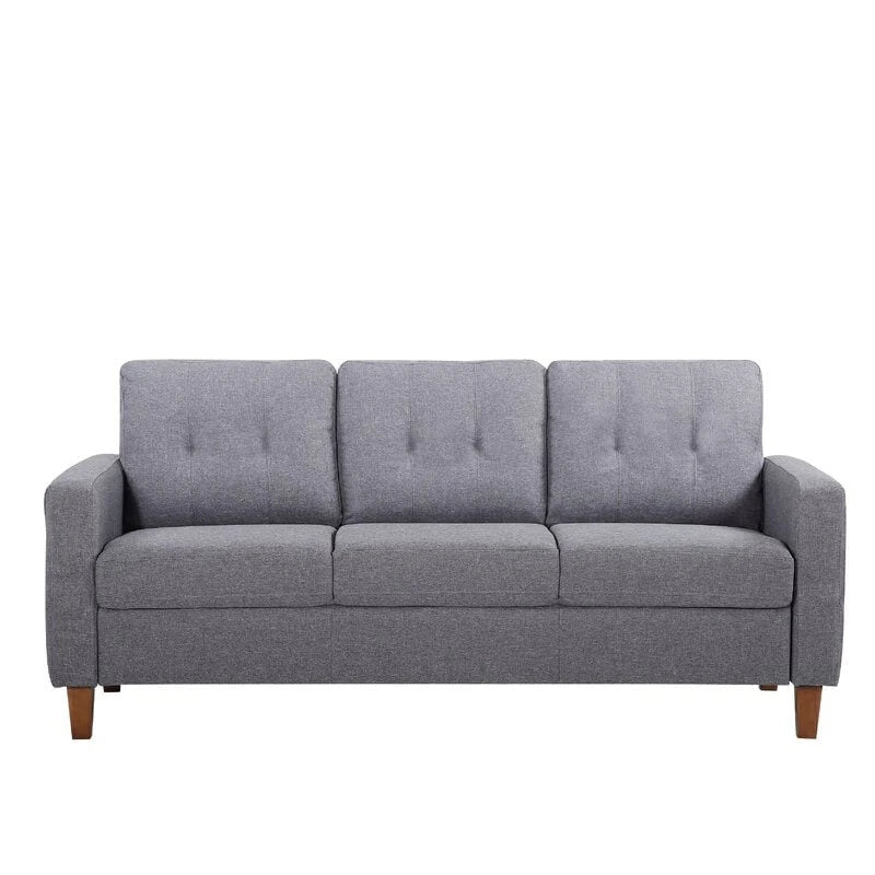 Canapé Rembourré Capitonnage Style Mid-Century, Dossier Capitonnage, Pieds en Bois Massif, Salon