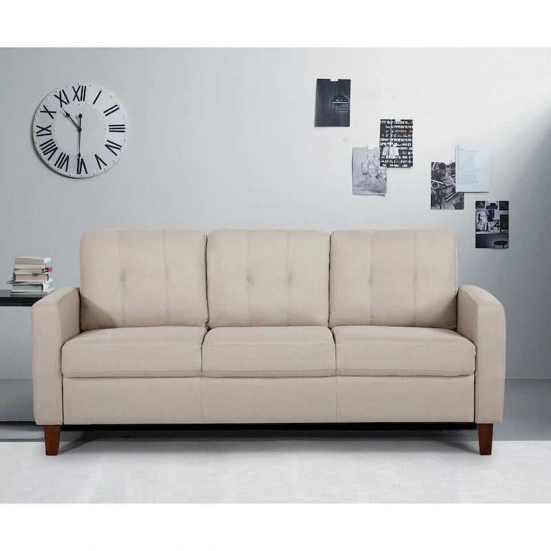 Canapé Rembourré Capitonnage Style Mid-Century, Dossier Capitonnage, Pieds en Bois Massif, Salon