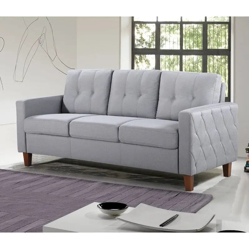 Canapé Rembourré Capitonnage Style Mid-Century, Dossier Capitonnage, Pieds en Bois Massif, Salon
