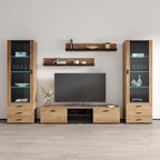 Meuble TV mural moderne, Meuble multimédia 4 sections, Console TV avec étagères