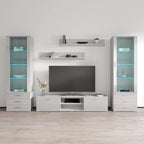 Meuble TV mural moderne, Meuble multimédia 4 sections, Console TV avec étagères