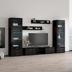 Meuble TV mural moderne, Meuble multimédia 4 sections, Console TV avec étagères