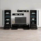 Meuble TV mural moderne, Meuble multimédia 4 sections, Console TV avec étagères
