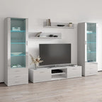 Meuble TV mural moderne, Meuble multimédia 4 sections, Console TV avec étagères