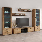 Meuble TV mural moderne, Meuble multimédia 4 sections, Console TV avec étagères