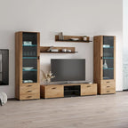 Meuble TV mural moderne, Meuble multimédia 4 sections, Console TV avec étagères