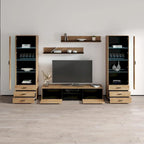 Meuble TV mural moderne, Meuble multimédia 4 sections, Console TV avec étagères