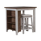 Ensemble de salle à manger 3 pièces hauteur comptoir, table bibliothèque avec 2 tabourets rembourrés, en acacia et hévéa