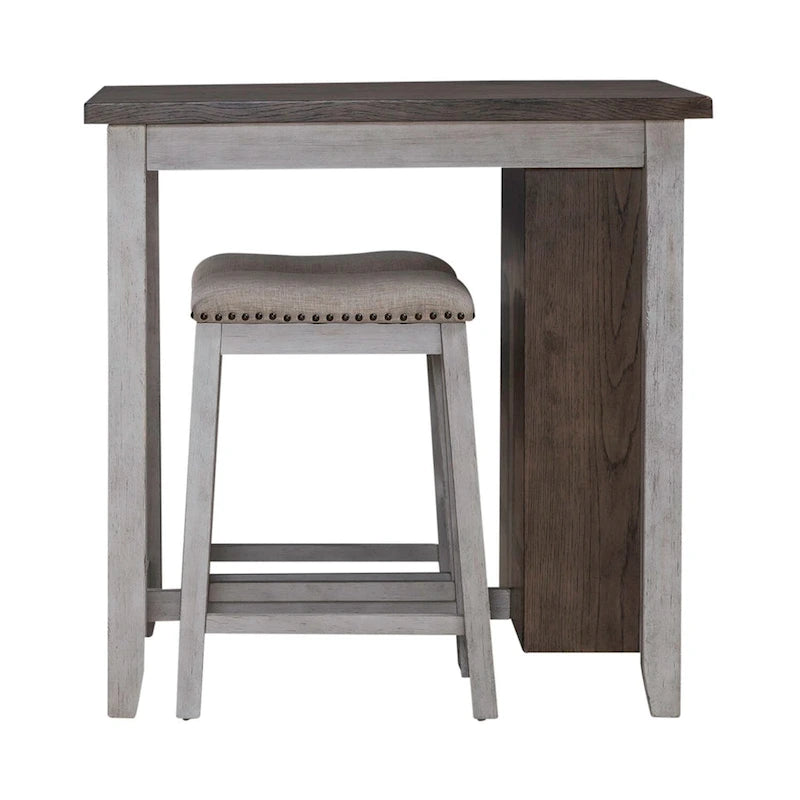 Ensemble de salle à manger 3 pièces hauteur comptoir, table bibliothèque avec 2 tabourets rembourrés, en acacia et hévéa