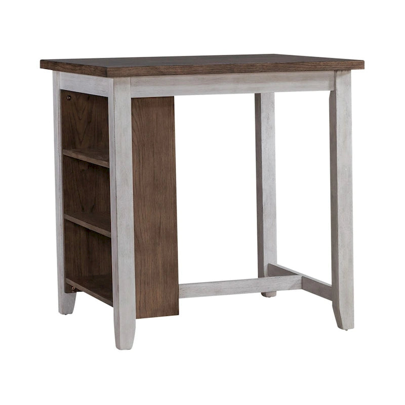 Ensemble de salle à manger 3 pièces hauteur comptoir, table bibliothèque avec 2 tabourets rembourrés, en acacia et hévéa