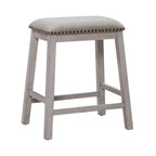 Ensemble de salle à manger 3 pièces hauteur comptoir, table bibliothèque avec 2 tabourets rembourrés, en acacia et hévéa