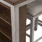 Ensemble de salle à manger 3 pièces hauteur comptoir, table bibliothèque avec 2 tabourets rembourrés, en acacia et hévéa