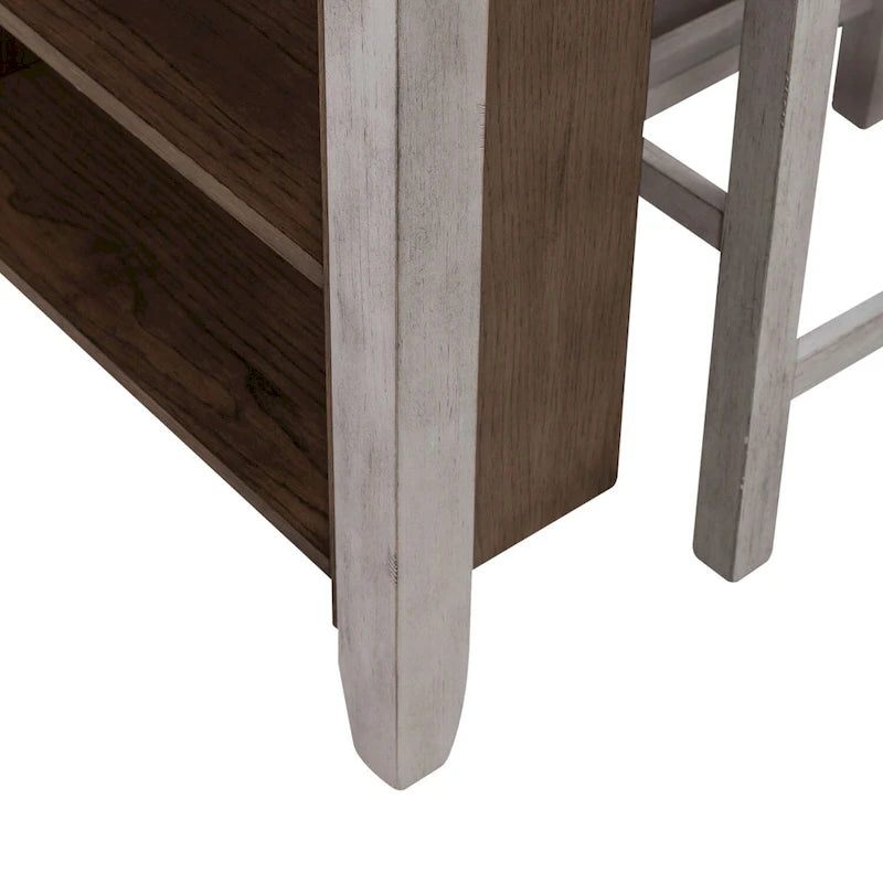 Ensemble de salle à manger 3 pièces hauteur comptoir, table bibliothèque avec 2 tabourets rembourrés, en acacia et hévéa