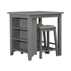 Ensemble de salle à manger 3 pièces hauteur comptoir, table bibliothèque avec 2 tabourets rembourrés, en acacia et hévéa