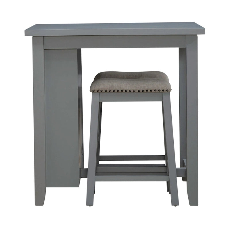 Ensemble de salle à manger 3 pièces hauteur comptoir, table bibliothèque avec 2 tabourets rembourrés, en acacia et hévéa