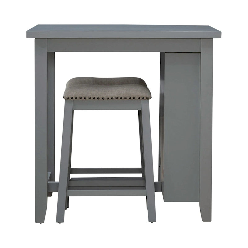 Ensemble de salle à manger 3 pièces hauteur comptoir, table bibliothèque avec 2 tabourets rembourrés, en acacia et hévéa
