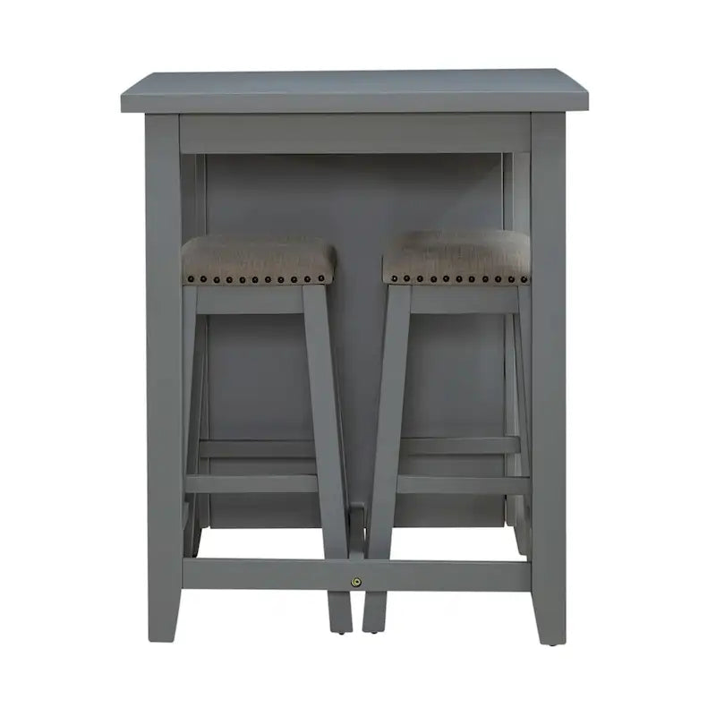 Ensemble de salle à manger 3 pièces hauteur comptoir, table bibliothèque avec 2 tabourets rembourrés, en acacia et hévéa