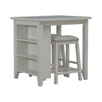Ensemble de salle à manger 3 pièces hauteur comptoir, table bibliothèque avec 2 tabourets rembourrés, en acacia et hévéa