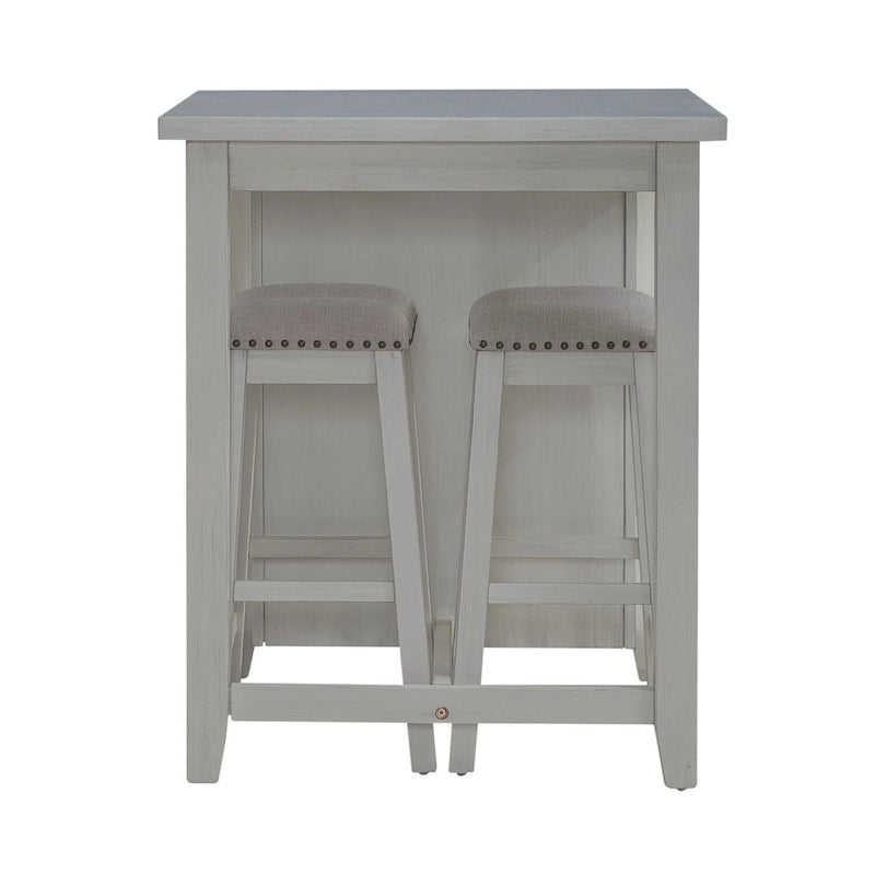 Ensemble de salle à manger 3 pièces hauteur comptoir, table bibliothèque avec 2 tabourets rembourrés, en acacia et hévéa