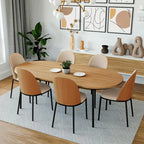 Ensemble de salle à manger 7 pièces, cadre en acier noir, table rectangulaire avec 6 chaises, style industriel moderne