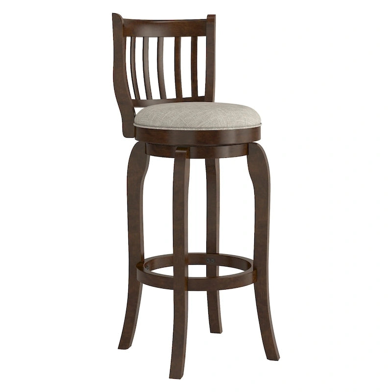 Tabouret de bar pivotant à haut dossier de 74 cm, revêtement en lin moderne, base pivotante à 360°, hauteur de comptoir