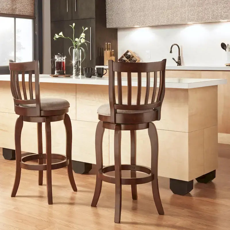 Tabouret de bar pivotant à haut dossier de 74 cm, revêtement en lin moderne, base pivotante à 360°, hauteur de comptoir