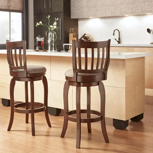 Tabouret de bar pivotant à haut dossier de 74 cm, revêtement en lin moderne, base pivotante à 360°, hauteur de comptoir