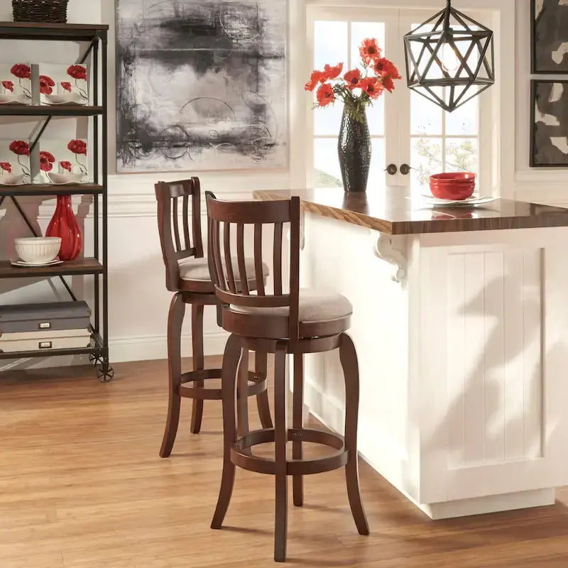 Tabouret de bar pivotant à haut dossier de 74 cm, revêtement en lin moderne, base pivotante à 360°, hauteur de comptoir