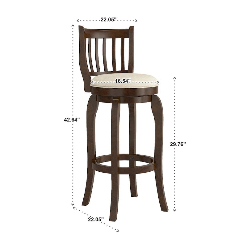 Tabouret de bar pivotant à haut dossier de 74 cm, revêtement en lin moderne, base pivotante à 360°, hauteur de comptoir