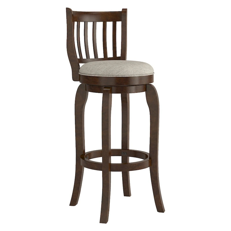 Tabouret de bar pivotant à haut dossier de 74 cm, revêtement en lin moderne, base pivotante à 360°, hauteur de comptoir