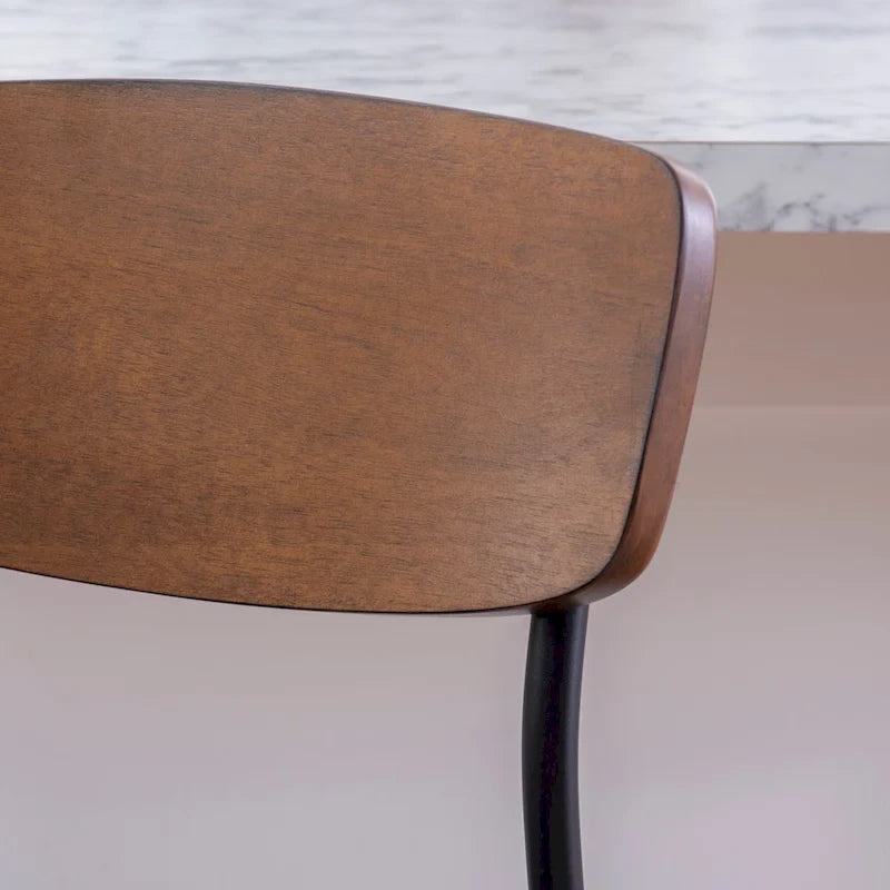 Tabouret de comptoir 25", assise en similicuir blanc, structure en acier noir, dossier en bois, style industriel/ferme moderne