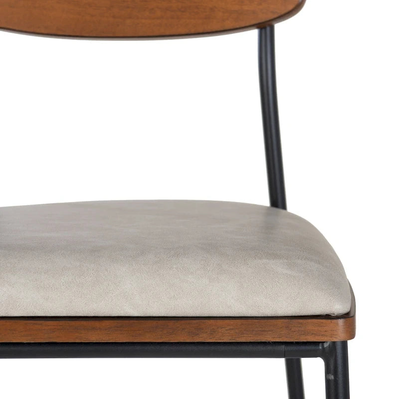 Tabouret de comptoir 25", assise en similicuir blanc, structure en acier noir, dossier en bois, style industriel/ferme moderne